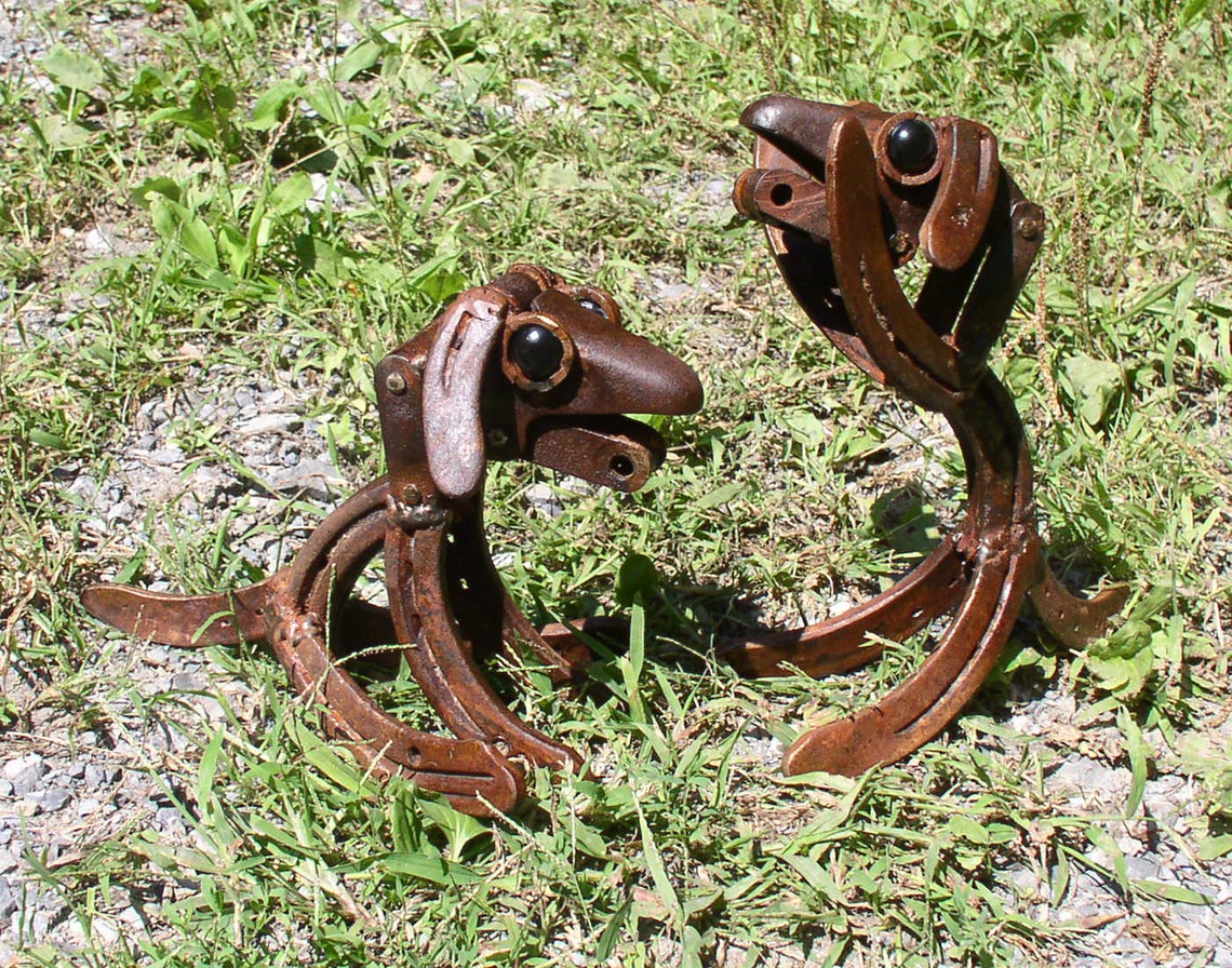 Dog Statue Sculpture / Horseshoe Decor / Horseshoe Art / Dog Etsy
