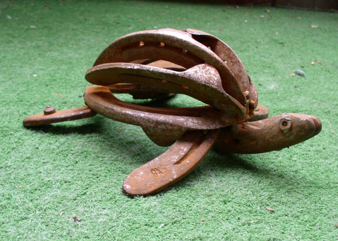 Horseshoe Turtle Welded Yard And Garden Art Sea Turtle Etsy