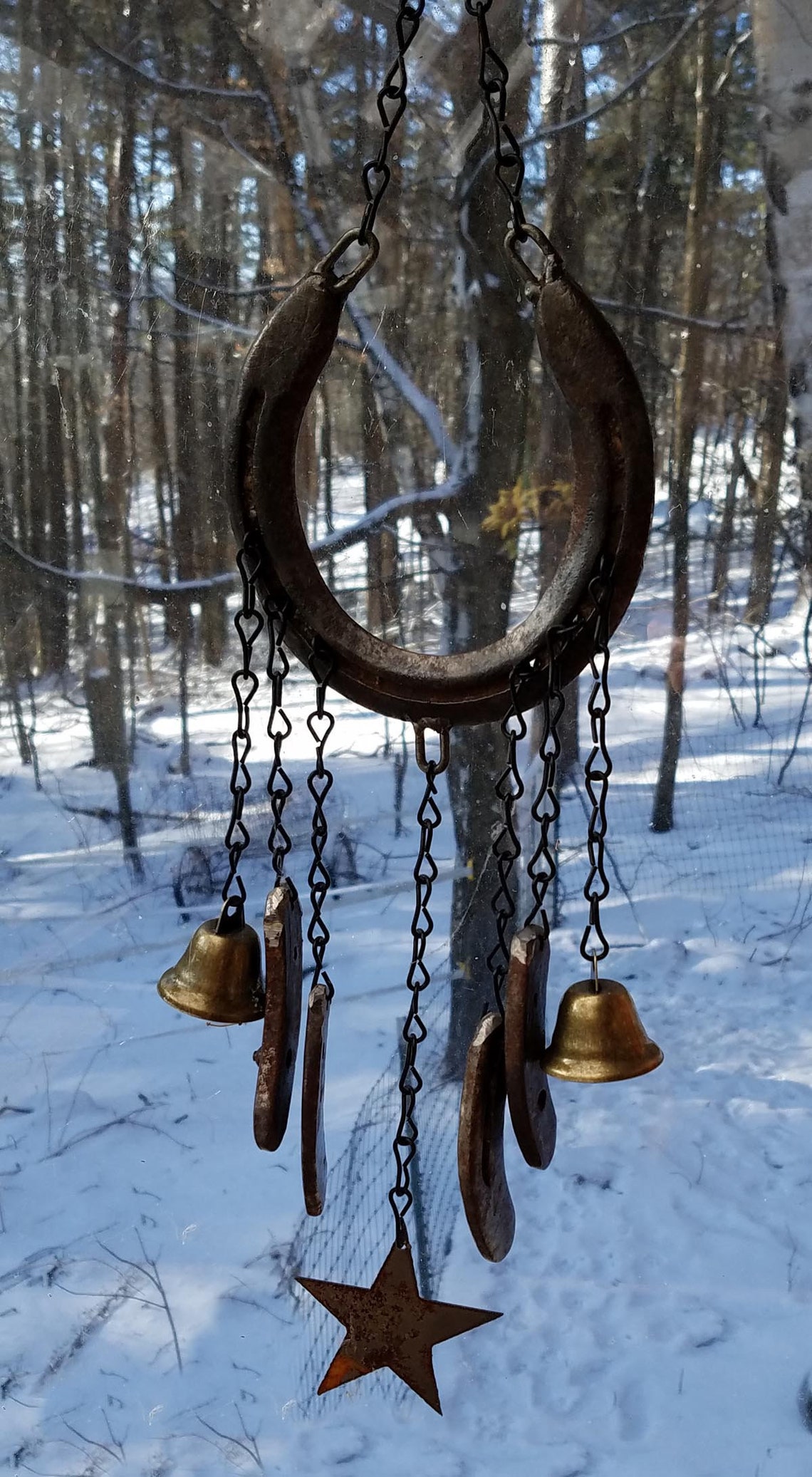 Horseshoe Wind Chime Decor / Repurposed Horseshoes / Rustic Etsy