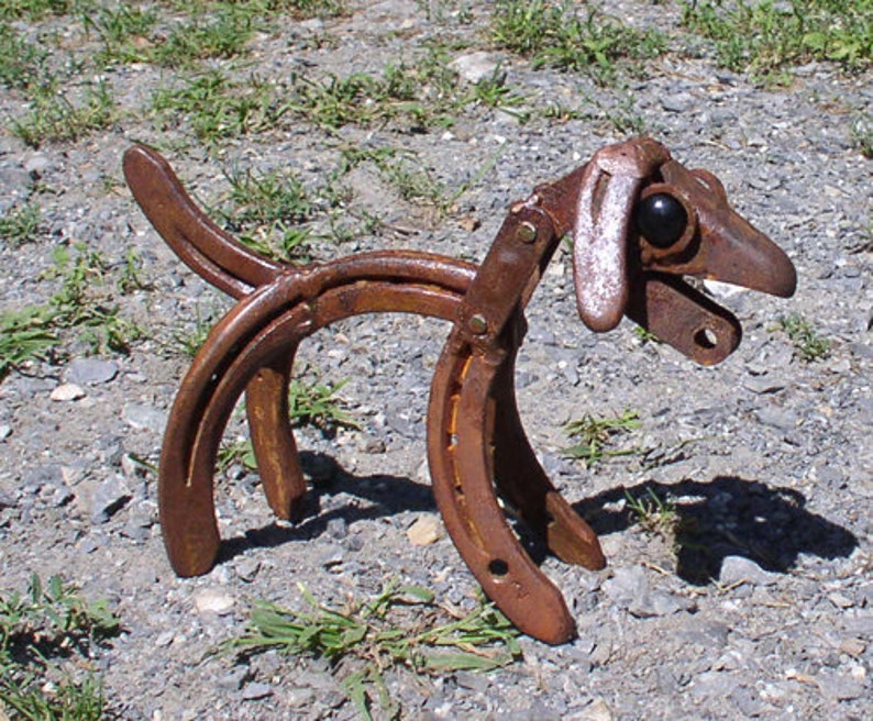 Dog Statue Sculpture / Horseshoe Decor / Horseshoe Art / Dog Etsy
