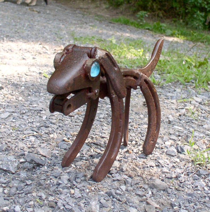 Dog Statue Sculpture / Horseshoe Decor / Horseshoe Art / Dog Etsy