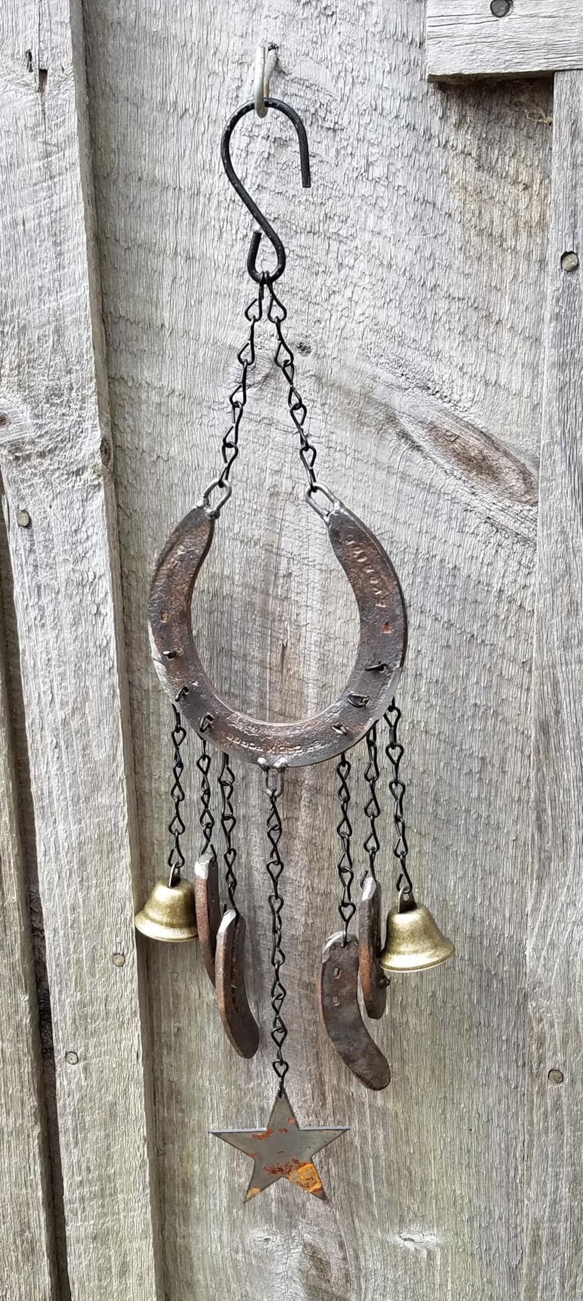 Horseshoe Wind Chime Decor / Repurposed Horseshoes / Rustic Etsy
