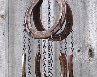 Horseshoe Wind Chime Decor / Repurposed Horseshoes / Rustic Horseshoe Art /  Horseshoe Art / Horseshoe Decor / Garden Art / Dream Catcher 