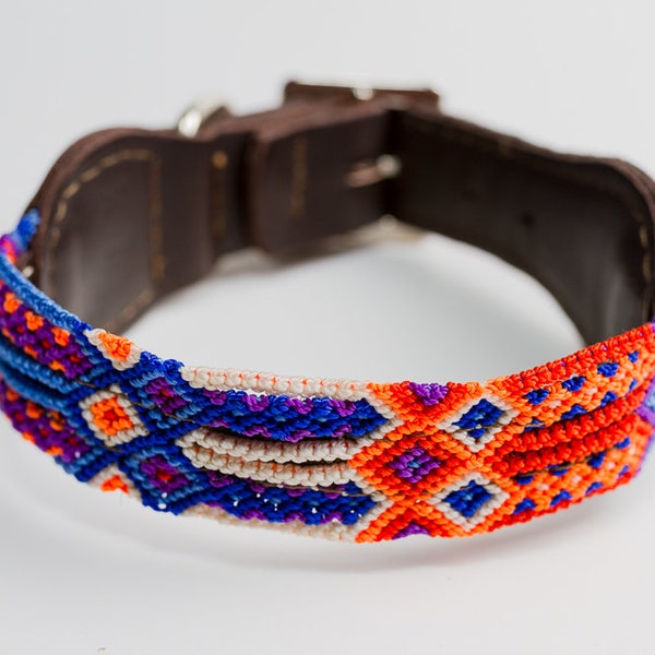 X-Small Mexican Dog Collar / Leather Dog Collar / Tribal Dog Collar / Aztec Dog Collar / Geometric / Durable Weather Resistant Collar