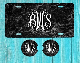 Black marble Personalized License Plate and Accessories, Personalized car tag, Custom Car Tag, Plates for women, Monogram
