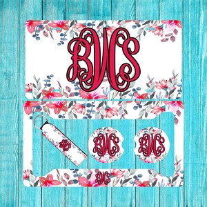 Pink Floral Personalized License Plate and Car Coasters, Personalized, Custom Car Tag, License Plate for women, Monogram
