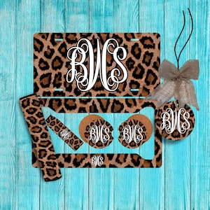 Cheetah Print Personalized License Plate and Accessories, Personalized car tag, Custom Car Tag, Plates for women, Monogram