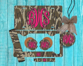 Bottomland Camo Personalized License Plate and Car Coasters, Personalized, Custom Car Tag, for women, monogram