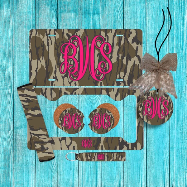 Bottomland Camo Personalized License Plate and Car Coasters, Personalized, Custom Car Tag, for women, monogram