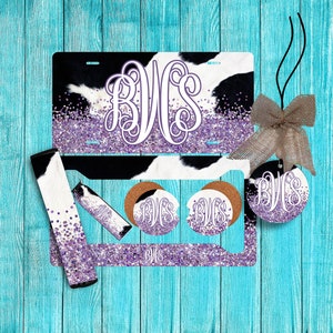 Cow Print | Glitter effect | License Plate | Car Tag | Personalized Car Tag | Monogram Plate | Personalized Plate | Aluminum License Plate
