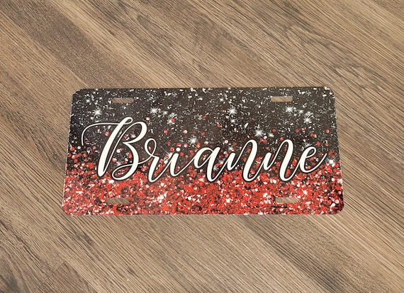 Black and Red Glitter (EFFECT) Personalized License Plate and Accessories,Personalized, Custom Car Tag, License Plate for women, Monogram