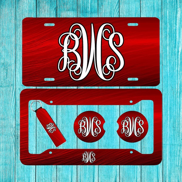 Red Metal Personalized License Plate and Accessories, Personalized car tag, Custom Car Tag, License Plate for women, Monogram