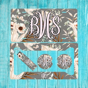 Rustic Floral Personalized License Plate and Car Coasters, Personalized, Custom Car Tag, License Plate for women, Monogram