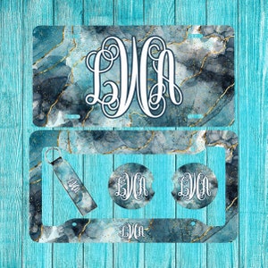 Blue Marble Gold Glitter Personalized License Plate and Accessories, Personalized car tag, Custom Car Tag, Plates for women, Monogram