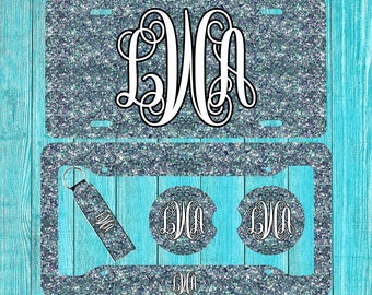 Turquoise Glitter (EFFECT)Personalized License Plate and Accessories, Personalized car tag,Custom Car Tag, License Plate for women, Monogram