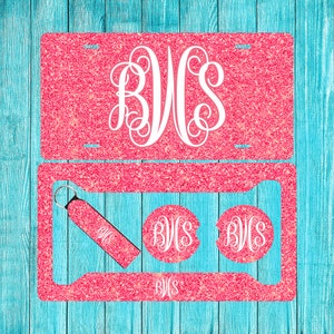 Hot Pink Glitter (effect) Personalized License Plate and Accessories,Personalized car tag, Custom Car Tag, License Plate for women, Monogram