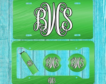 Green Metal Personalized License Plate and Accessories, Personalized car tag, Custom Car Tag, License Plate for women, Monogram