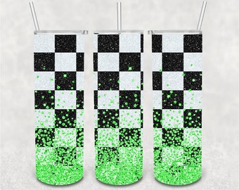 Racing Checkered Flag Green Glitter Tumbler Design | Digital File | PNG | Resize to fit any tumbler |