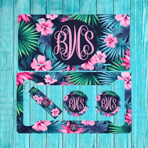 Tropical Floral Personalized License Plate and Car Coasters, Personalized, Custom Car Tag, License Plate for women, Monogram
