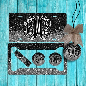 Black and Gray Glitter (EFFECT) Personalized License Plate and Accessories,Personalized, Custom Car Tag, License Plate for women, Monogram