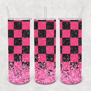 Racing Checkered Flag Pink Glitter Tumbler Design | Digital File | PNG | Resize to fit any tumbler |