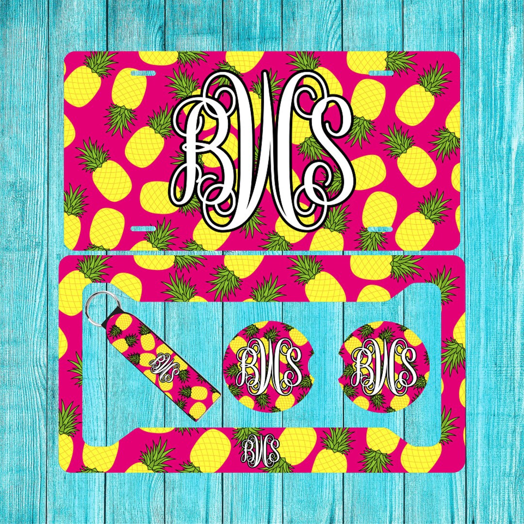Pineapple Personalized License Plate and Car Coasters, Personalized