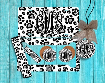 Paw Print Personalized License Plate and Car Coasters, Personalized, Custom Car Tag, License Plate for women, Monogram