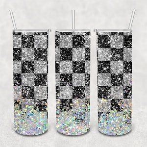 Racing Checkered Flag Holographic Glitter Tumbler Design | Digital File | PNG | Resize to fit any tumbler |