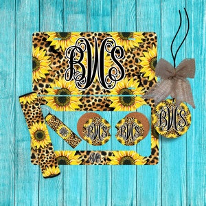 Cheetah Print Sunflower Personalized License Plate and Accessories, Personalized car tag, Custom Car Tag, Plates for women, Monogram