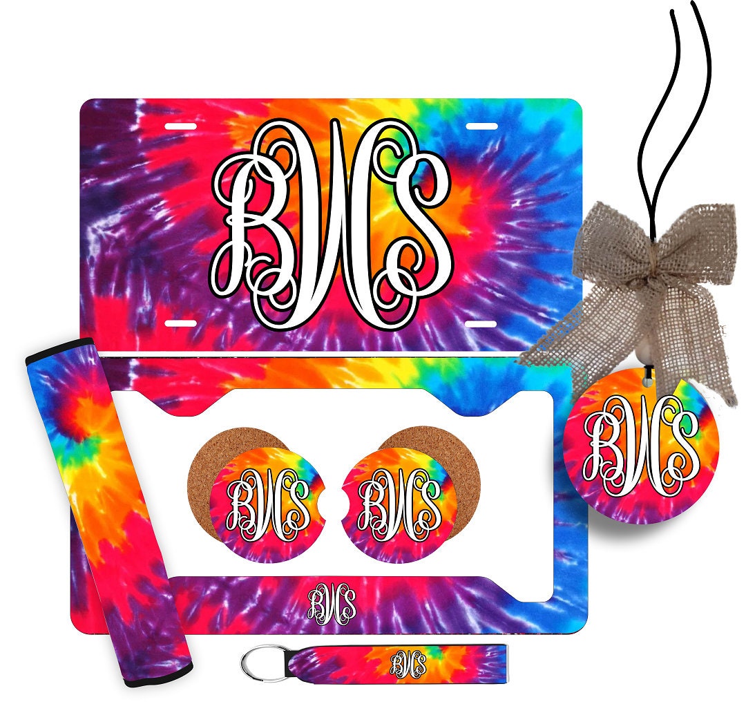 Tie Dye Personalized License Plate and Accessories, Personalized Car