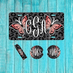 Black Cheetah Butterfly Personalized License Plate and Accessories, Personalized car tag, Custom Car Tag, License Plate for women, Monogram