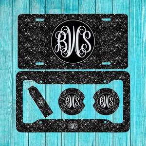 Black Glitter (EFFECT) Personalized License Plate and Accessories, Personalized car tag, Custom Car Tag, License Plate for women, Monogram