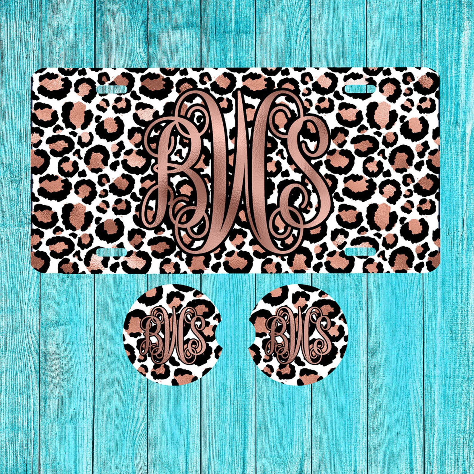 White and Rose Gold Cheetah Print Personalized License Plate Etsy