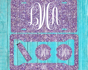 Purple Glitter (effect) Personalized License Plate and Accessories, Personalized car tag, Custom Car Tag, License Plate for women, Monogram