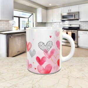Herz Aquarell Doodle Tasse Vorlage, Kaffeebecher Tasse Sublimation Digitales Design PNG