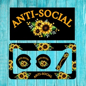Anti-Social sunflower Personalized License Plate and Car Coasters, Personalized, Custom Car Tag, License Plate for women, Monogram