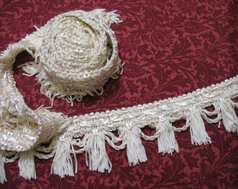 260cm Vintage Ivory French Passementerie Braid Top Tassel Fringe