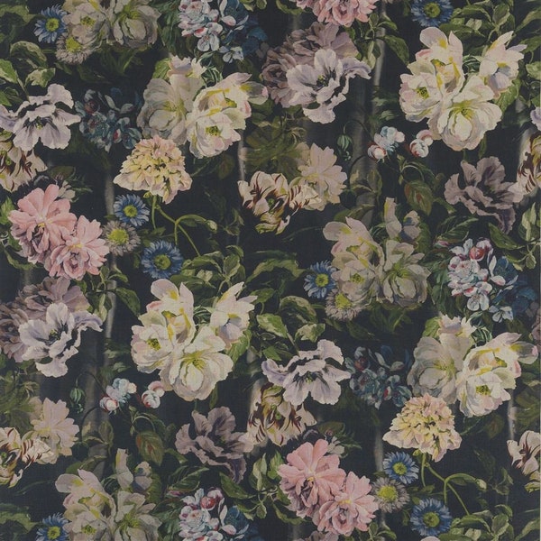 3 meters Designers Guild Delft Flower Fabric Graphite 100% linen