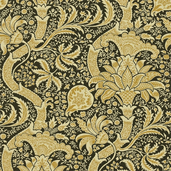 William Morris Indian Fabric Black and Gold sold by the meter
