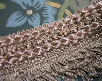 210 cm Vintage French Passementerie Braid Top Tassel Fringe oyster
