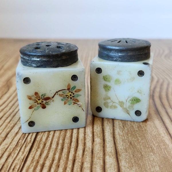 RARE Victorian Antique Opalware Dice Salt & Pepper Shakers W.L.Libby and Sons Co.