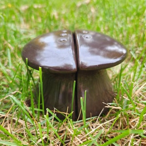 Vintage 1970s Boho Brown Ceramic Mushroom Salt & Pepper Shaker Set