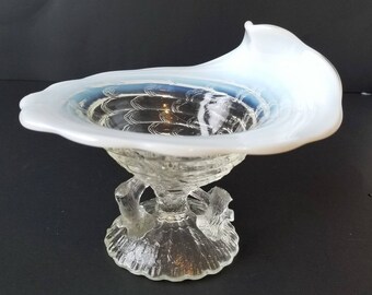 1904 Antique Northwood Glass Ocean Shell Compote Opalescent Moonglow Whimsy