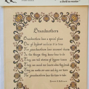 1973 Vintage NOS Tender Tributes Grandmother Poem Sentimental Gift Art ...