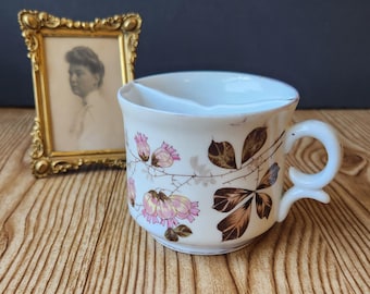 Antica tazza da barba in pietra di ferro dipinta a mano con motivo floreale