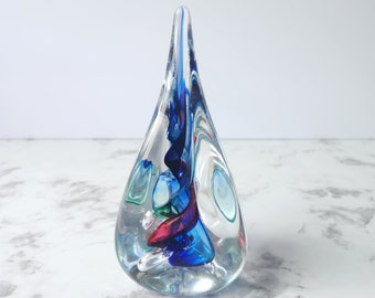 Art Glass Swirled Teardrop Paperweight Sculpture