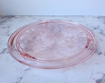 1940s Vintage Jeanette Daisies Pink Depression Glass Cake Plate