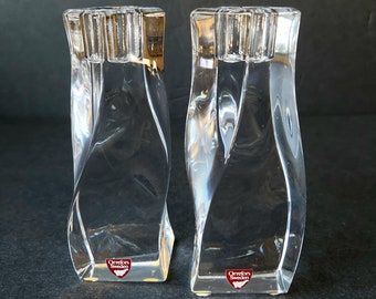 Mid-Century Swedish Modern Design Orrefors Twisted Crystal Candle Holders