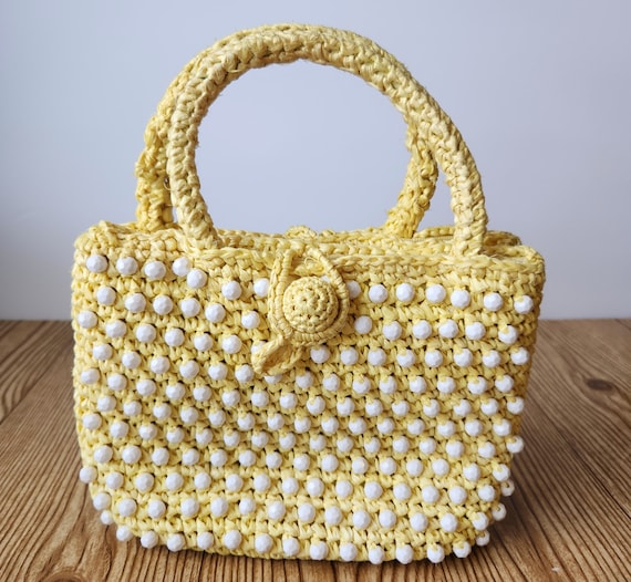 Mid-Century Vintage Yellow Straw Walborg Handbag - image 1