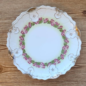 Art Nouveau Antique 12&quot; Serving Plate Green Floral Wreath Gilded Design